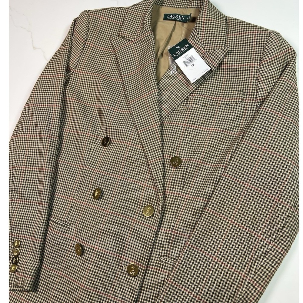 Lauren Ralph Lauren Blazer Woman 12 Houndstooth Double Breasted Gold Button NWT
